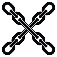 Two Black Chains Interlocked in an X Shape on a White Background