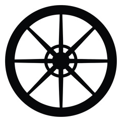 Obraz premium Wheel Silhouette Detailed Black Circle with Eight Spokes and Rounded Center Design