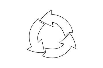 Simple line drawing three arrows circular recycle symbol