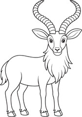 Adorable Cartoon Markhor Coloring Page Line Art Animal Drawing Vector Illustration