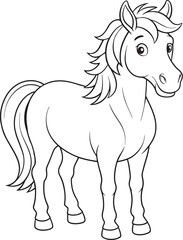 Adorable Cartoon Mongolian Wild Horse Coloring Page Printable Vector Illustration
