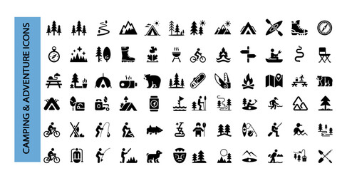Camping and Outdoor Activities Icon Set – Vector Collection of Nature, Adventure, and Travel Symbols