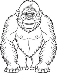 Adorable Mountain Gorilla Coloring Page Cartoon Animal Vector Illustration