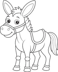 Adorable Mule Coloring Page Cute Farm Animal Vector Illustration