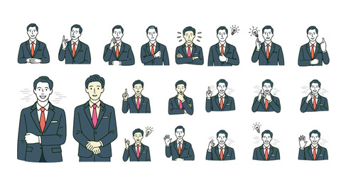 Businessman Icon Set – Vector Collection of Professional Male Characters in Various Gestures and Poses