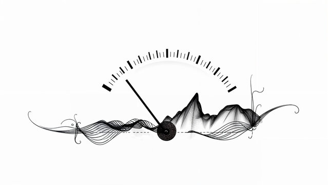monochrome gray sine sound signal audio wave with analog meter metering indicator display represent data processing and communication in abstract pencil art drawing sketch
