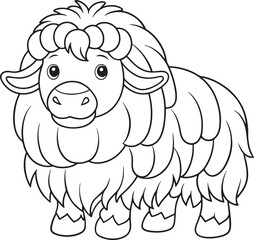 Adorable Musk Ox Coloring Page Animal Illustration For Kids Vector Illustration