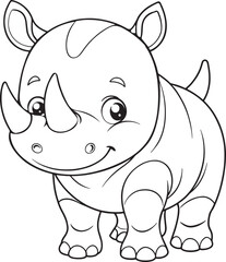 Adorable Baby Rhino Coloring Page Cartoon Animal Vector Illustration