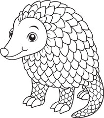 Adorable Pangolin Coloring Page Fun Scaly Wildlife Drawing Vector Illustration