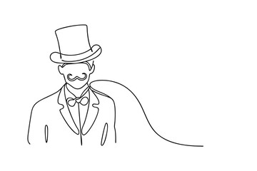 Elegant gentleman in top hat line drawing illustration