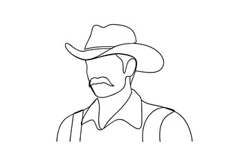 Line drawing of a cowboy wearing a hat