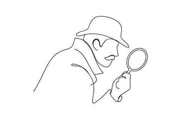 Line drawing of a detective with magnifying glass