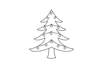 Simple line drawing of a decorated christmas tree