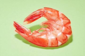 Cooked shrimp on a green background
