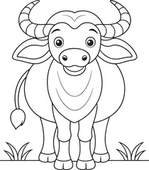 Adorable Cartoon African Buffalo Coloring Page For Kids Vector Illustration
