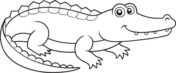 Adorable Alligator Cartoon Illustration For Coloring Books Vector Illustration