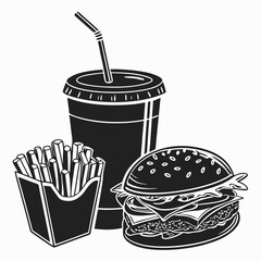 Classic burger fries soda fast food meal