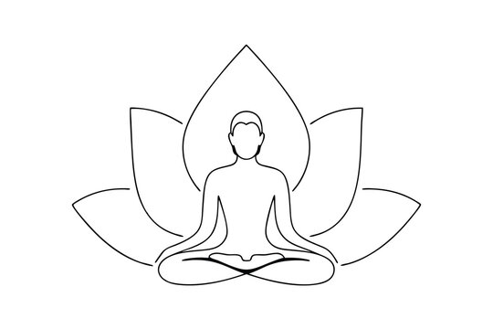 Serene yoga pose line drawing lotus flower meditation minimalist art