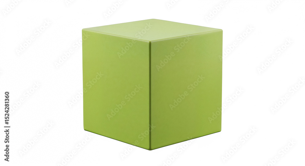 Poster Green cube standing on white background representing simplicity and minimalism