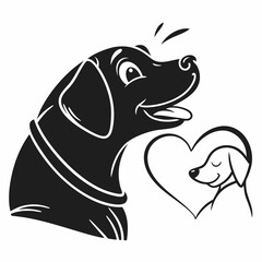Happy dogs love heart black silhouette illustration