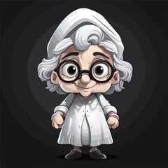 Charming Grandmother Cartoon Illustration in Black and White, Ideal for Family Designs