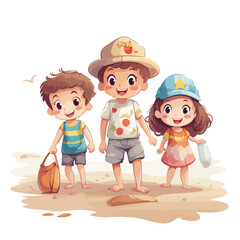 Professional Vector Illustration of Cute Kids Playing Happily at the Beach