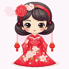 Traditional Japanese Kokeshi Doll Wearing Cute Costume for Cultural Decoration