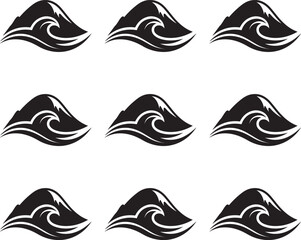 Wave and hill silhouettes vector illustration on white background. 