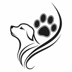 Elegant dog head paw print design element on white