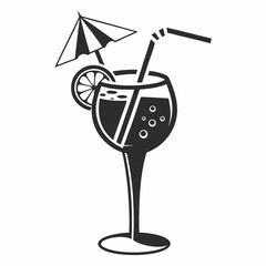 Summer cocktail drink icon black white graphic