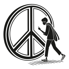 Obraz premium Person walking past giant peace symbol illustration