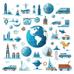 Global Earth Globe and Travel Related Icons Vector Illustration for Creative Projects