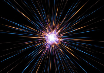 Fototapeta premium Cosmic explosion Hyperspace jump, speed, light, motion. Abstract space tunnel, warp drive, cosmic journey. Future, technology, energy.