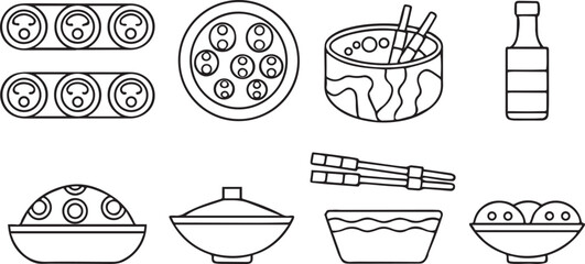 Sushi and Japanese Food Icons Editable Stroke Line Vector Set for Culinary and Restaurant Themes