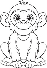 Adorable Cartoon Bonobo Coloring Page Printable Vector Illustration