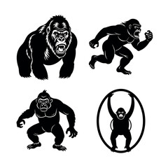 Fototapeta premium Powerful Gorilla Silhouettes A Collection of Striking Black and White Illustrations