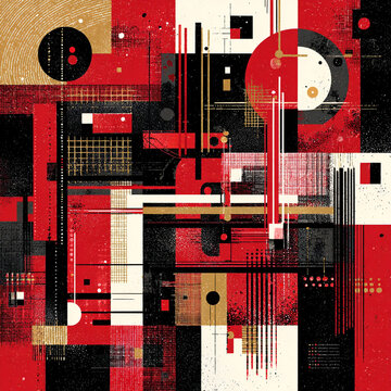 Abstract design merging Russian Constructivism&rsquo;s bold lines with digital fractal code patterns