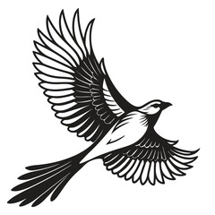 Obraz premium Flying eagle silhouette vector illustration with outstretched wings, a symbol of nature's majestic birds of prey