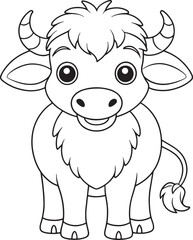 Adorable Cartoon Buffalo Coloring Page Printable Animal Illustration Vector Illustration