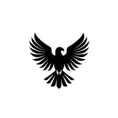 Obraz premium black silhouette of an eagle with spread wings on a transparent background bird, black, design, eagle, icon, silhouette, symbol, wing , Generative art.