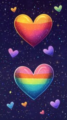 pride month colors hearts sparkling in night sky floating hearts cute kawaii style pride month illustration
