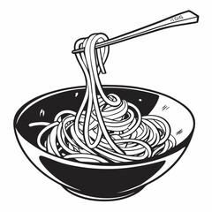 Delicious noodles in a bowl with chopsticks