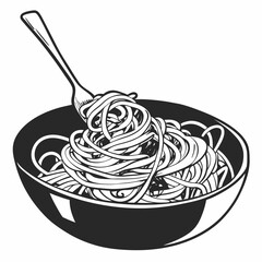 Delicious spaghetti in bowl with fork, isolated clipart