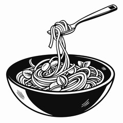 Delicious spaghetti dish with fork and bowl