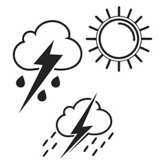 Weather icons set sun rain lightning storm cloud