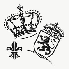 Royal crest design crown shield fleur de lis lion