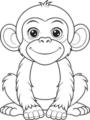Adorable Chimpanzee Cartoon Coloring Page Illustration Vector Illustration