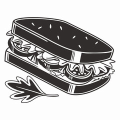 Delicious sandwich illustration black and white design