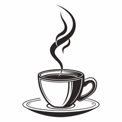 Steaming hot coffee cup on saucer illustration