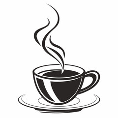 Steaming hot coffee cup on saucer illustration